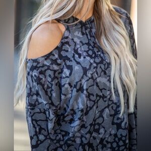 Black & Grey Camo One Cold Shoulder Hoodie